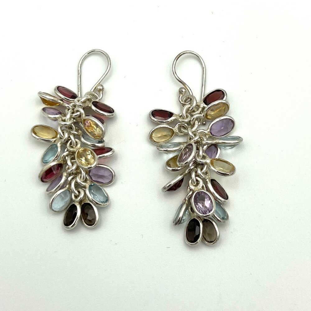 Multi Gemstone Dangling Earings in Sterling Silver 925